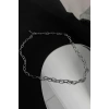 Gümüş Renk Zincir Detaylı Unisex Çelik Kolye