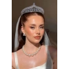 Gümüş Renk Zirkon Taşlı Gelin/Kına/Nişan/Söz Tasarım Taç