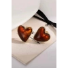 Kahve Renk Kalp Figürlü 14K Altın Kaplama Küpe (Çift)