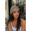 Kahve Renk Simli File Örgü Saç Bandana