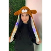 Kahverengi Ayı Figürlü Işıklı Kulakları Oynayan Peluş Şapka