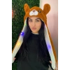 Kahverengi Ayı Figürlü Işıklı Kulakları Oynayan Peluş Şapka