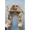 Kahverengi Tavşan Figürlü Kulakları Oynayan Peluş Şapka