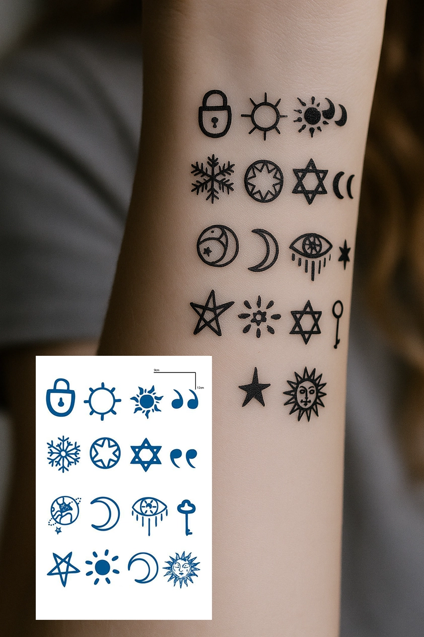 Karışık Figürlü 12 Saat Sonra Kararan Geçici Dövme Tattoo