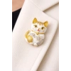 Karışık Renk Kedi Figürlü Taşlı Broş