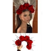 Kırmızı Renk Çiçek Detaylı Gelin/Kına Tasarım Taç
