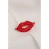 Kırmızı Renk Dudak Figürlü Taşlı Broş