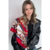 Kırmızı Renk Karışık Desenli Saten Şal/Fular