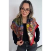 Kırmızı Renk Karışık Desenli Saten Şal/Fular