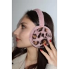 Koyu Pembe Renk Leopar Detaylı Peluş Kulaklık