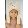 Krem Renk Ayıcık Figürlü Kulakları Oynayan Peluş Şapka
