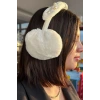 Krem Renk İnci Detaylı Kulaklı Çocuk Peluş Kulaklık