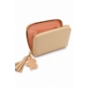 Krem Renk Kalp Detaylı Deri Kadın Cüzdan