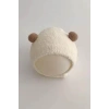 Krem Ve Kahve Renk Ponpon Detaylı Bebek Peluş Şapka