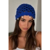 Lacivert Renk İnci Detaylı Örgü Saç Bandana