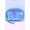 Mavi Renk 3lü Şeffaf Makyaj Çantası