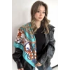 Mavi Renk Karışık Desenli Saten Şal/Fular