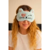 Mavi Renk Kedi Figürlü Peluş Uyku Bandı
