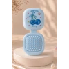 Mavi Renk Kiraz Desenli Aynalı  Saç Tarama Fırçası/Tarak