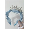 Mavi Renk Taş Detaylı Tüllü Çocuk Taç
