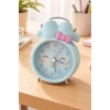 Mavi Renk Tavşan Figürlü Mini Dekoratif Işıklı Alarmlı Yuvarlak Masa Saati