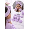 Mor Renk Kurdele Figürlü Su Emici Havlu Bileklik/Saç Bandı/Makyaj Süngeri Set