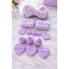 Mor Renk Kurdele Figürlü Su Emici Havlu Bileklik/Saç Bandı/Makyaj Süngeri Set