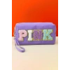 Mor Renk Pink Yazılı Makyaj Çantası
