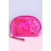 Pembe Renk 3lü Şeffaf Makyaj Çantası