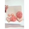 Pembe Renk Çiçek Figürlü Kalp Detaylı 6lı Küpe Set