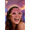 Pembe Renk Happy Birthday Yazılı Gözlük Ve Taç