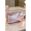 Pembe Renk Hologramlı Makyaj Çantası