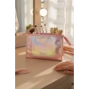 Pembe Renk Hologramlı Makyaj Çantası