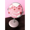 Pembe Renk I Love You Yazılı Dönebilen Masa Aynası
