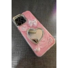 Pembe Renk Kalp Ve Kurdele Figürlü Ayna Detaylı 13 Pro Max Telefon Kılıfı