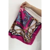 Pembe Renk Karışık Desenli Saten Şal/Fular