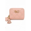 Pembe Renk Kelebek Figürlü Deri Kadın Cüzdan