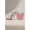 Pembe Renk Kelebek Figürlü Fularlı  Cep Aynası