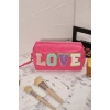 Pembe Renk Love Detaylı Makyaj Çantası