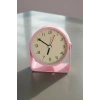 Pembe  Renk Mini Dekoratif Alarmlı Yuvarlak Masa Saati