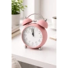 Pembe Renk Mini Dekoratif Işıklı Alarmlı Yuvarlak Masa Saati