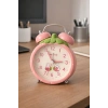 Pembe Renk Mini Dekoratif Işıklı Alarmlı Yuvarlak Masa Saati
