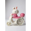 Pembe Renk Motor Figürlü Mini Dekoratif Alarmlı Yuvarlak Masa Saati