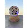 Pembe Renk Panda Figürlü Işıklı Küçük  Kar Küresi