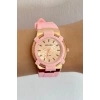 Pembe Renk Silikon Kordonlu Çelik Kadın Saat