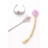 Pembe Renk Taç /Asa/Örgülü Toka Set