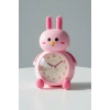 Pembe Renk Tavşan Figürlü Alarmlı Masa Saati