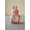 Pembe Renk Tavşan Figürlü Alarmlı Masa Saati