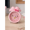 Pembe Renk Tavşan Figürlü Mini Dekoratif Işıklı Alarmlı Yuvarlak Masa Saati