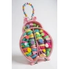 Pembe Renk Uğur Böceği Figürlü Boncuklu Çantalı Toka Seti